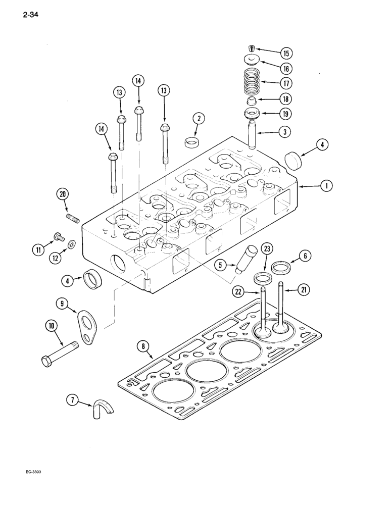 Схема запчастей Case IH 995 - (2-34) - CYLINDER HEAD (02) - ENGINE