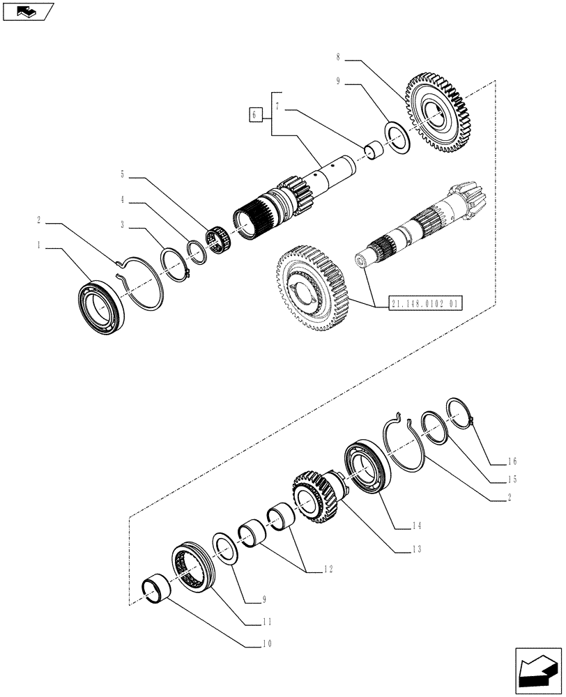 Схема запчастей Case IH FARMALL 75C - (21.148.0102[02]) - MECHANICAL GEARBOX CONTROL (SHUTTLE 12x12) - DRIVE SHAFT - NAR - W/CAB (VAR.333069 / 743557) (21) - TRANSMISSION