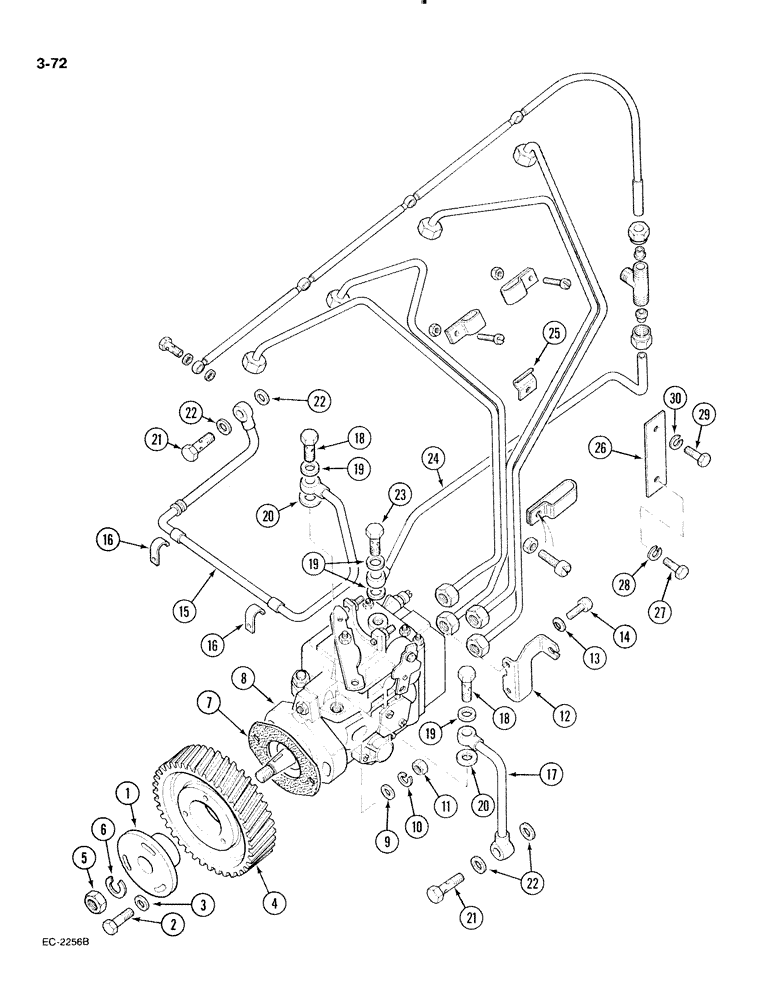 Схема запчастей Case IH 885 - (3-072) - FUEL INJECTION TUBES AND PUMP GEAR (03) - FUEL SYSTEM