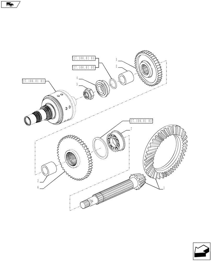 Схема запчастей Case IH PUMA 170 - (27.106.01[02]) - CENTRAL REDUCTION GEARS - BEVEL GEARS (27) - REAR AXLE SYSTEM