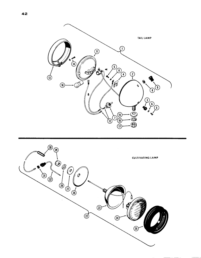 Схема запчастей Case IH 1030 - (042) - LAMPS, TAIL AND WARNING LAMP, STANDARD EQUIPMENT (04) - ELECTRICAL SYSTEMS