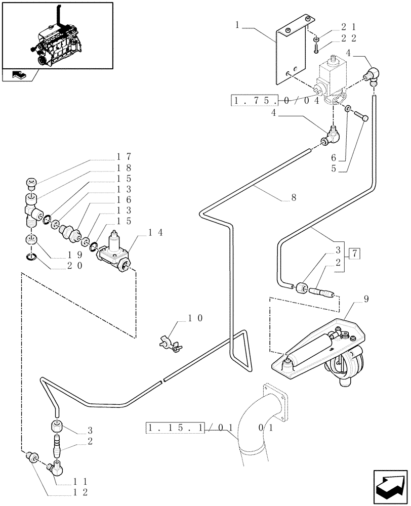 Схема запчастей Case IH PUMA 125 - (1.15.1/01[02]) - VERTICAL EXHAUST WITH EXHAUST BRAKE - BRAKE VALVE AND PIPES (VAR.330468) (02) - ENGINE EQUIPMENT