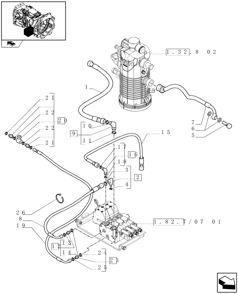 Схема запчастей Case IH PUMA 155 - (1.82.7/07[02]) - 3 ELECTRONIC MID MOUNTED VALVES - PIPES (VAR.330561-333561) (07) - HYDRAULIC SYSTEM