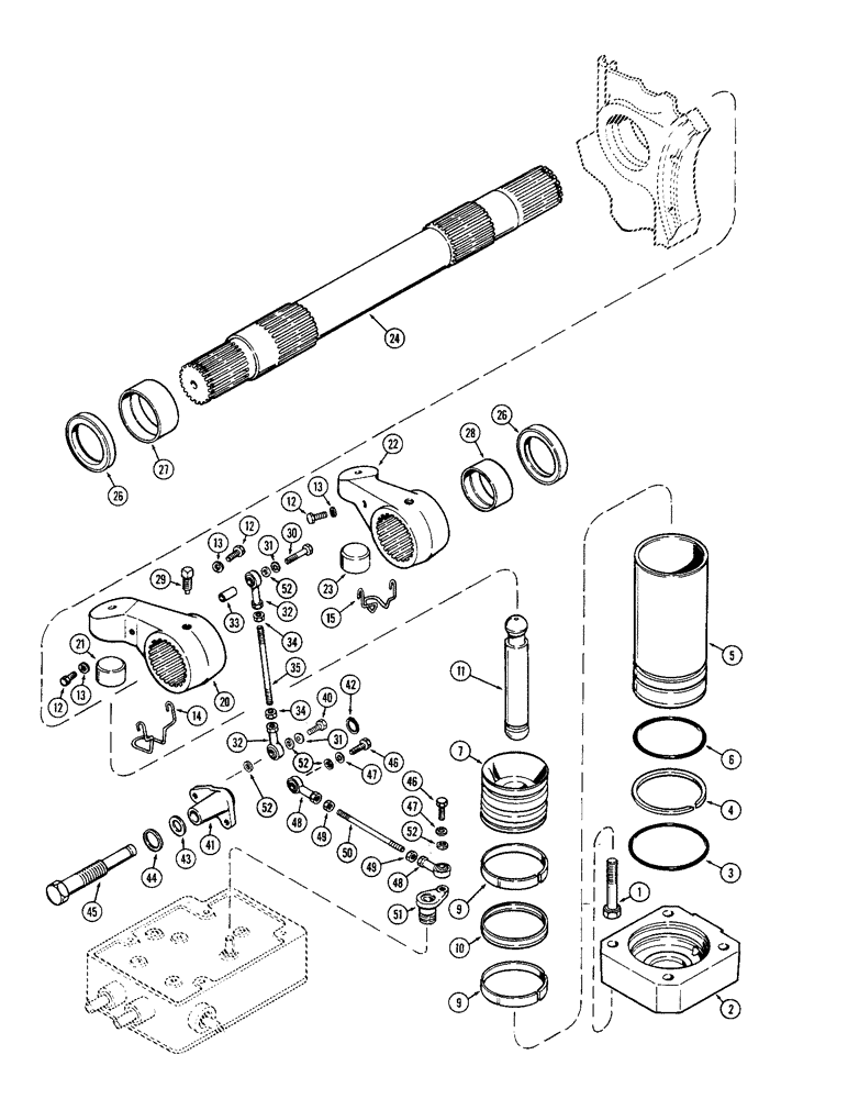 Схема запчастей Case IH 1370 - (348) - D.O.M. SYSTEM, ROCKSHAFT, POWER ARMS AND PISTONS (09) - CHASSIS/ATTACHMENTS