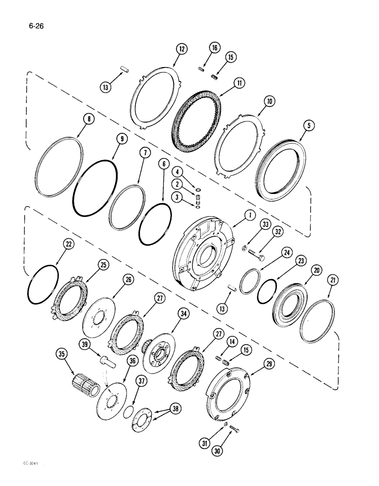 Схема запчастей Case IH 1896 - (6-26) - POWER SHIFT TRANSMISSION, (C1) AND (C4) CLUTCHES (06) - POWER TRAIN