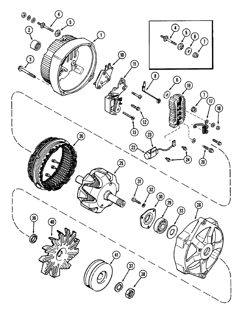 Схема запчастей Case IH 2090 - (4-132) - ALTERNATOR ASSEMBLY, 61 AMPERES, USES U.S. STANDARD HARDWARE (04) - ELECTRICAL SYSTEMS