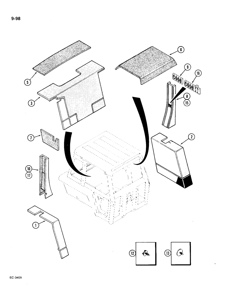 Схема запчастей Case IH 1896 - (9-098) - CAB ACCOUSTICAL COVERS (09) - CHASSIS/ATTACHMENTS