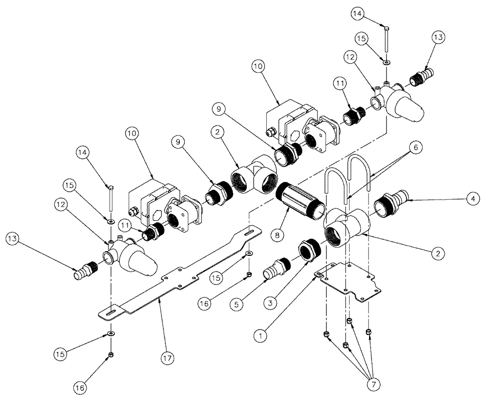 Схема запчастей Case IH SPX3320 - (09-057) - VALVE PLUMBING GROUP, 6 SECTION, INNER LEFT BOOM, 2 STRAINER Liquid Plumbing