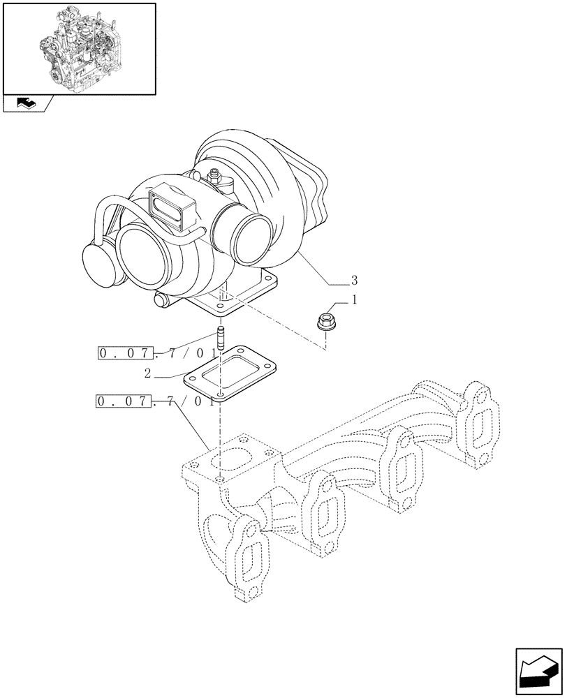 Схема запчастей Case IH FARMALL 95N - (0.24.0/01) - TURBOCHARGER (01) - ENGINE