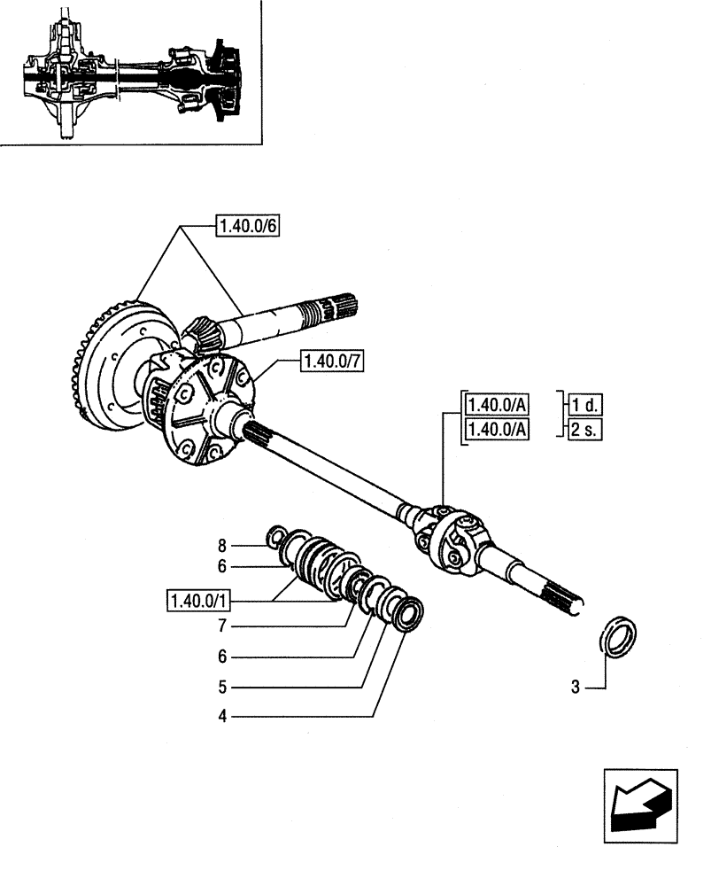 Схема запчастей Case IH JX55 - (1.40.0/10[01]) - FRONT AXLE - HALF-SHAFTS AND RINGS (04) - FRONT AXLE & STEERING