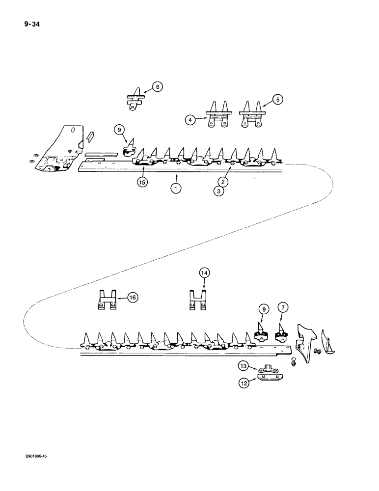 Схема запчастей Case IH 1300 - (9-34) - CUTTER BAR, SEVEN FOOT CUTTERS (09) - CHASSIS/ATTACHMENTS