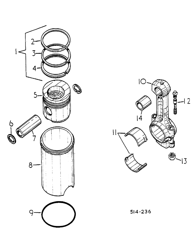 Схема запчастей Case IH 684 - (12-055) - CONNECTING ROD, PISTON AND SLEEVE, D-239 ENGINE Power