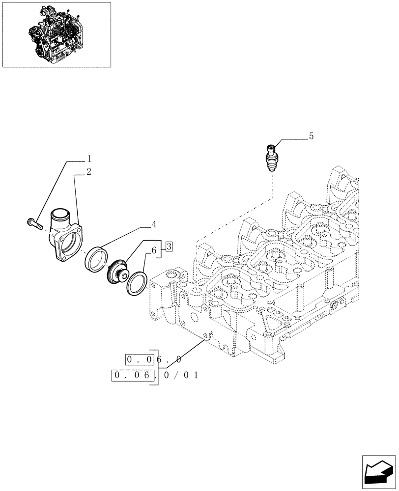 Схема запчастей Case IH MXU110 - (0.32.6) - THERMOSTAT ENGINE COOLING SYSTEM (01) - ENGINE