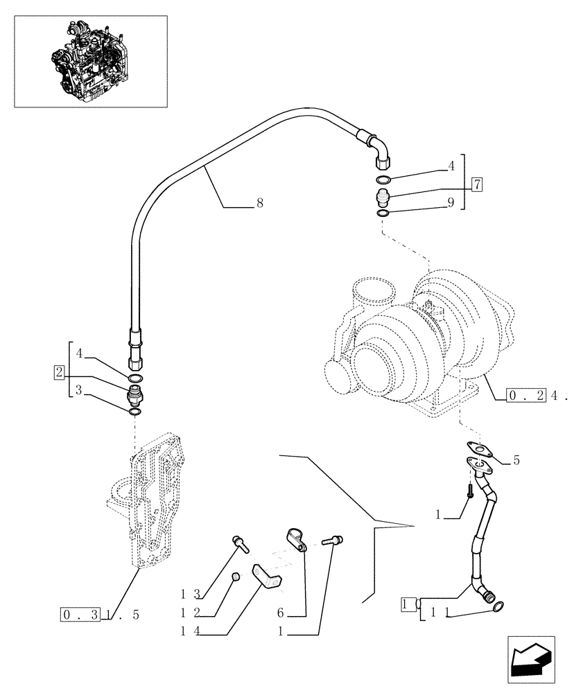 Схема запчастей Case IH MXU110 - (0.30.5) - PIPING ENGINE OIL (01) - ENGINE