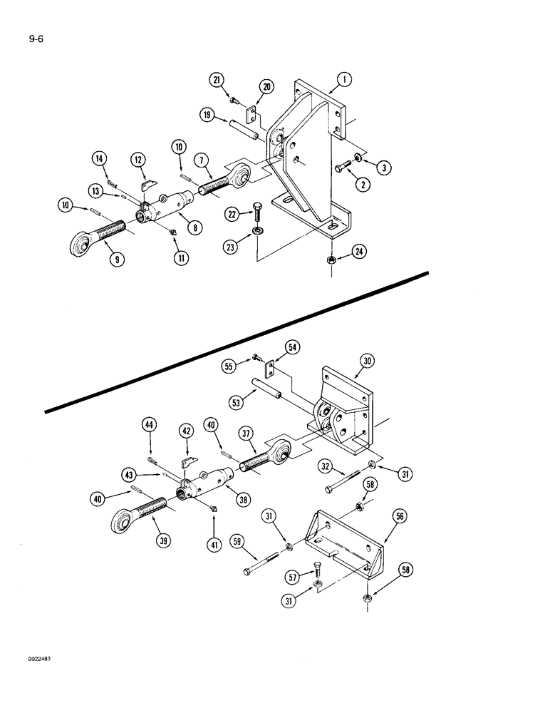 Схема запчастей Case IH 9210 - (9-006) - HITCH UPPER LINK MOUNT, PRIOR TO P.I.N. JCB0028400, WITHOUT PTO (09) - CHASSIS/ATTACHMENTS