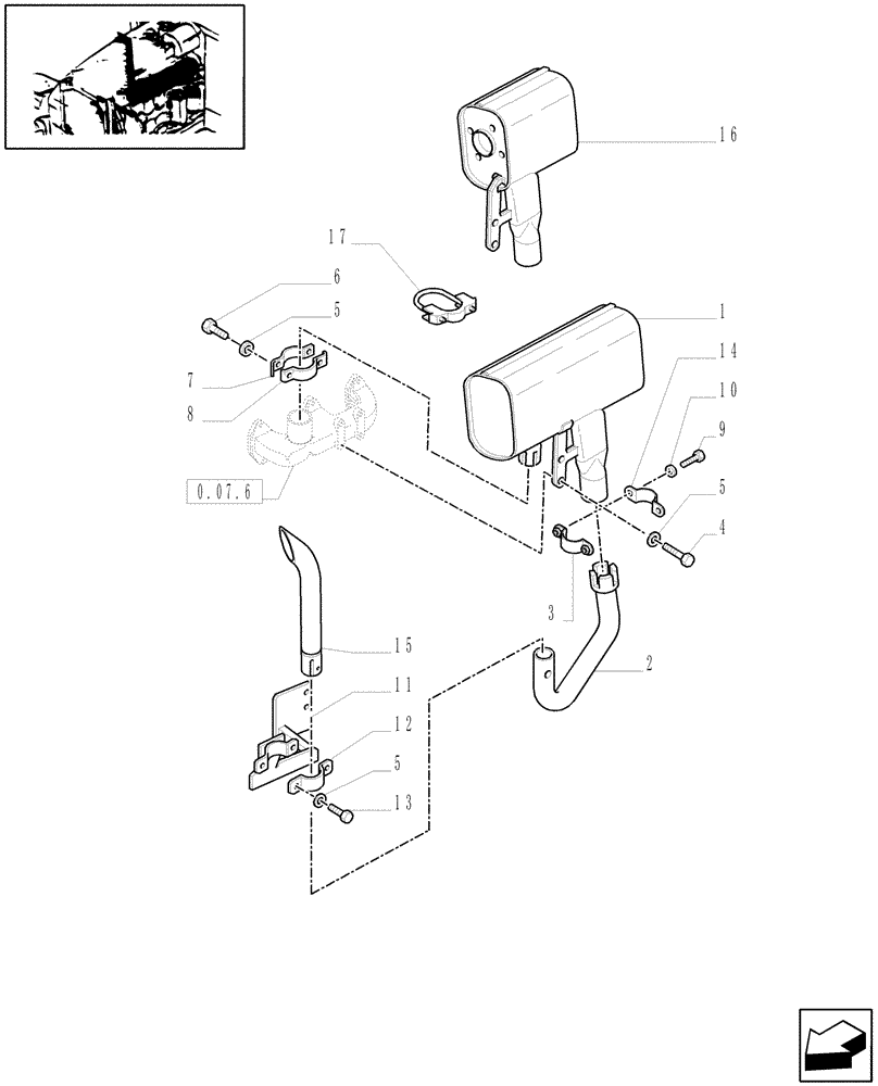 Схема запчастей Case IH JX80 - (1.15.1[01]) - MUFFLER - PIPE, COLLARS AND SUPPORT (02) - ENGINE EQUIPMENT