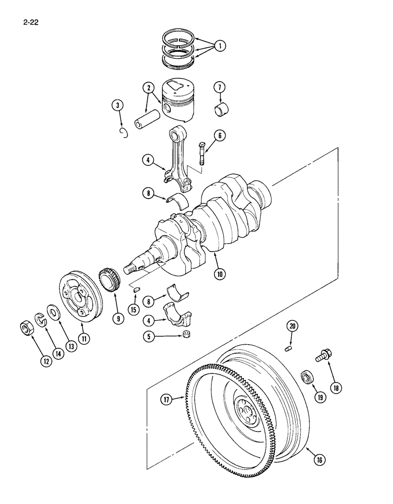 Схема запчастей Case IH 265 - (2-22) - PISTON, CONNECTING ROD, CRANKSHAFT AND FLYWHEEL (02) - ENGINE