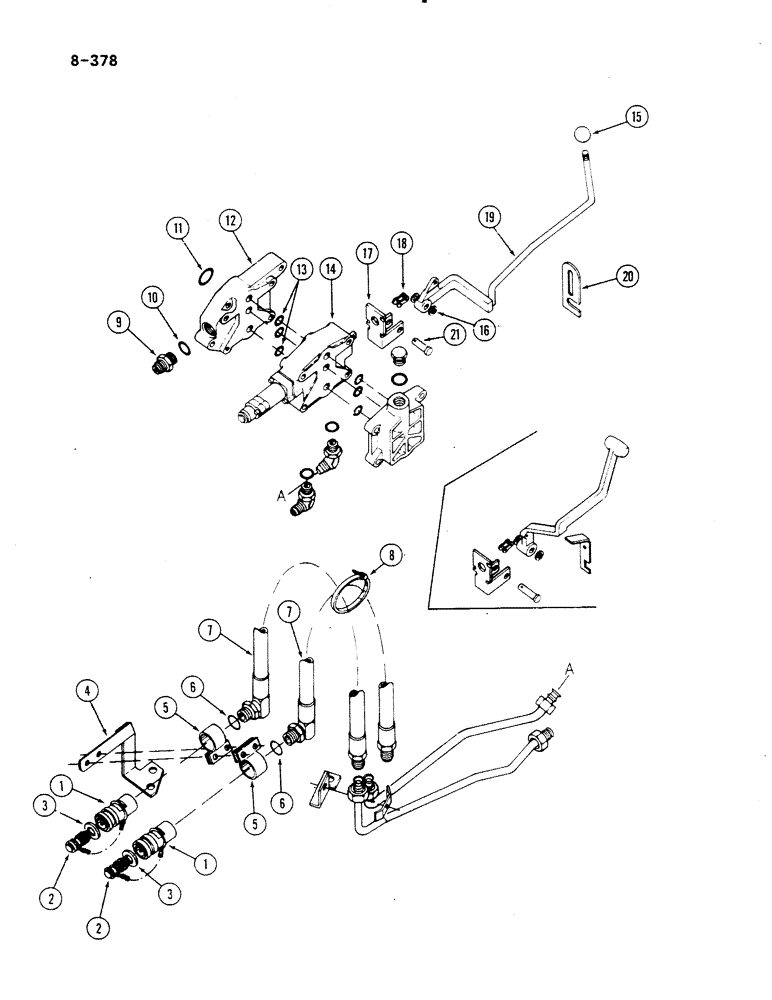 Схема запчастей Case IH 485 - (8-378) - AUXILIARY VALVES, SINGLE FOR TRACTORS WITH HYD DRAFT CONTROL, W/O INTERNAL PUMP ADAPTING ATTACHMENT (08) - HYDRAULICS