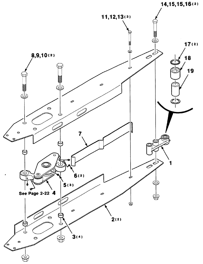 Схема запчастей Case IH 325 - (2-18) - SWAYBAR ASSEMBLY (LEFT) (58) - ATTACHMENTS/HEADERS