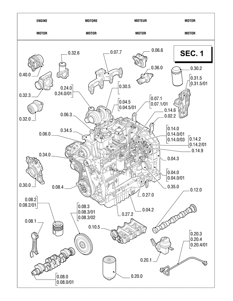 Схема запчастей Case IH JX1070U - (0.02.0 ) - (SEC. 01) ENGINE (01) - ENGINE