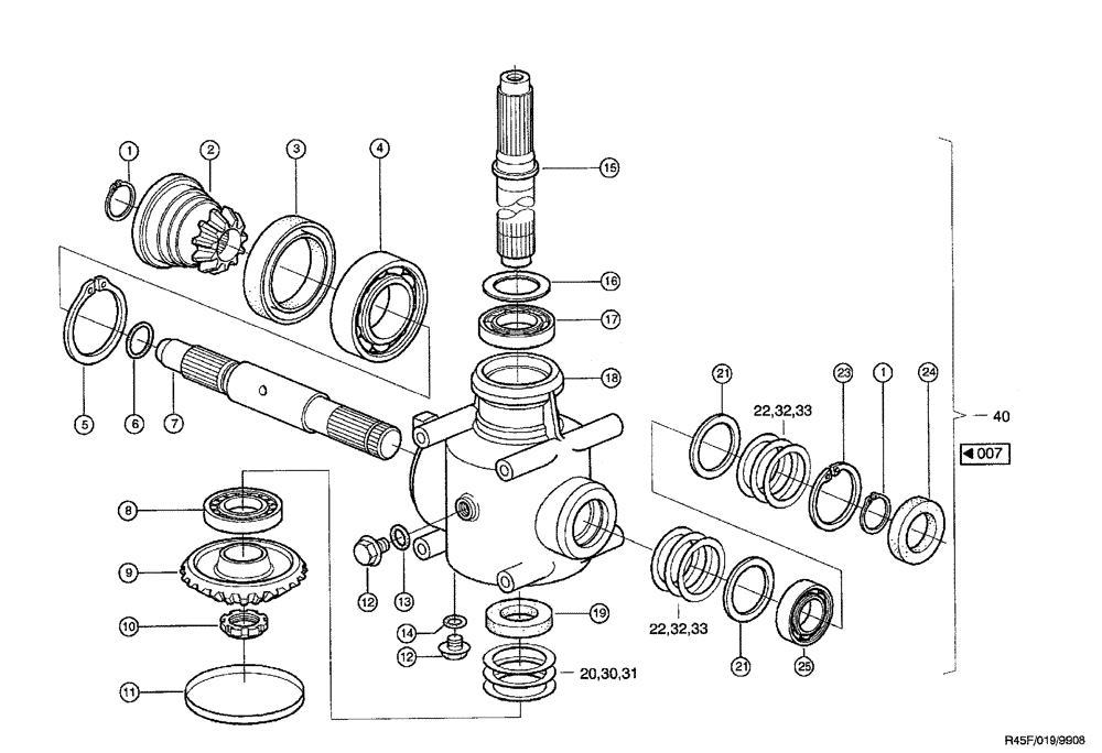 Схема запчастей Case IH RU450 - (0019) - GEARBOX, FEED ROLLER (58) - ATTACHMENTS/HEADERS