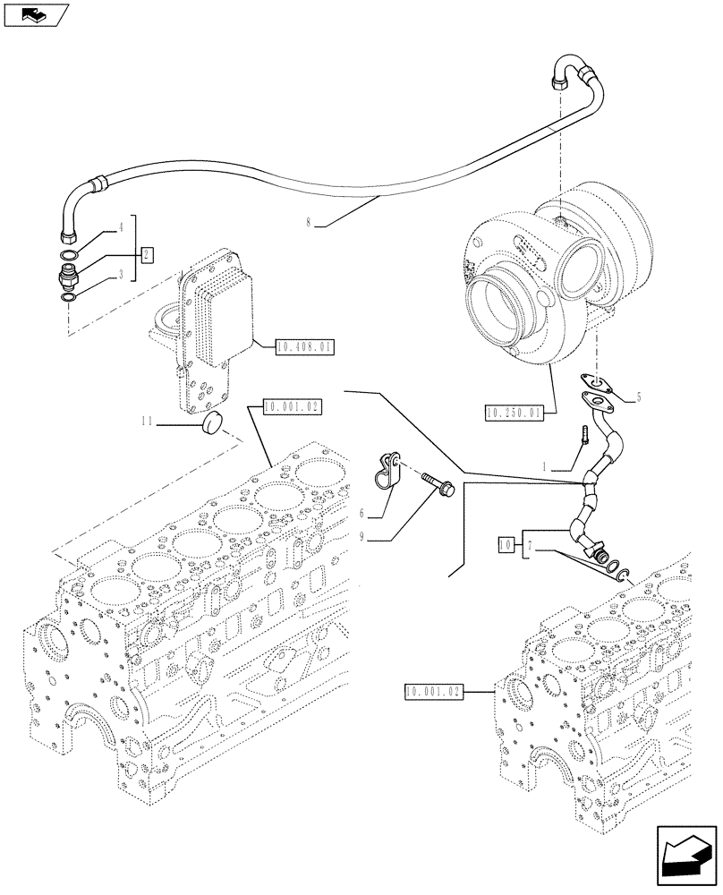 Схема запчастей Case IH F4HE9687Z J100 - (10.304.05) - PIPING - ENGINE OIL (504366487) (10) - ENGINE