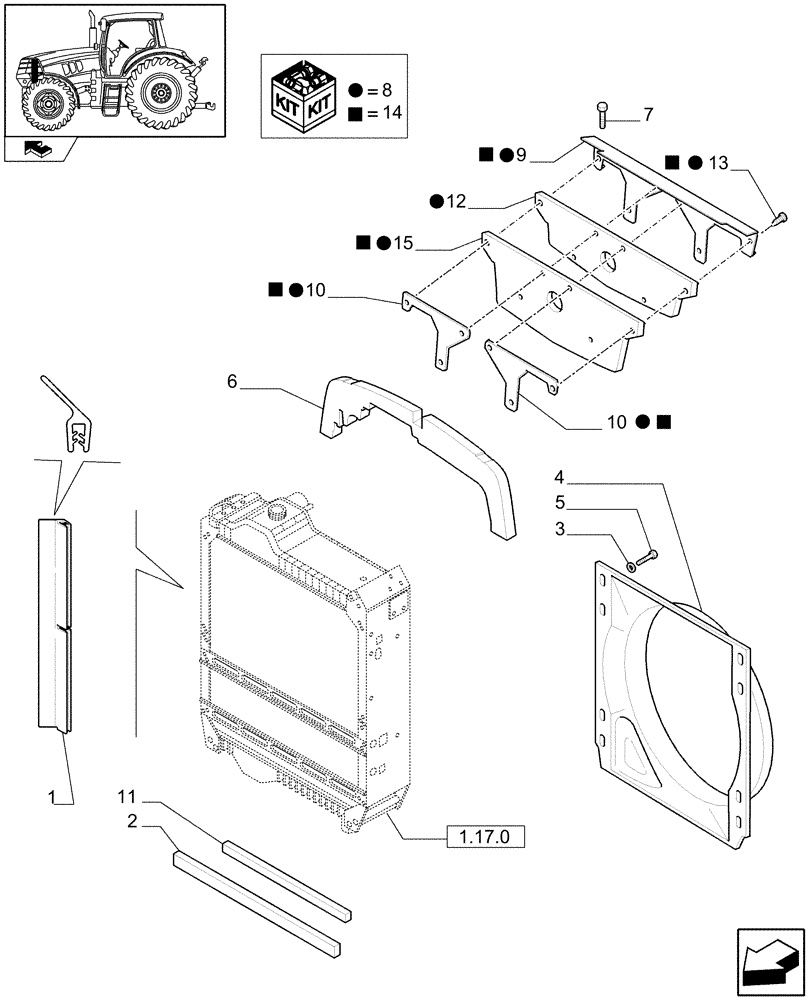 Схема запчастей Case IH MAXXUM 130 - (1.17.5) - RADIATOR DUCT AND SEALS (02) - ENGINE EQUIPMENT