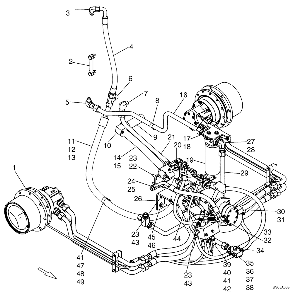 Схема запчастей Case IH 445 - (06-05) - HYDROSTATICS - PUMP, SUPPLY AND RETURN (445CT) (06) - POWER TRAIN