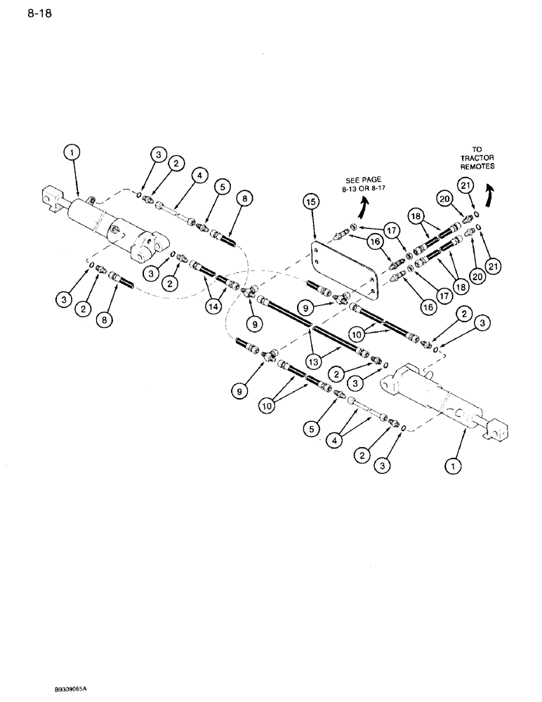 Схема запчастей Case IH 950 - (8-18) - WING FRAME HYDRAULIC SYSTEM, 8 ROW WIDE AND 12 ROW NARROW, VERTICAL FOLD (08) - HYDRAULICS