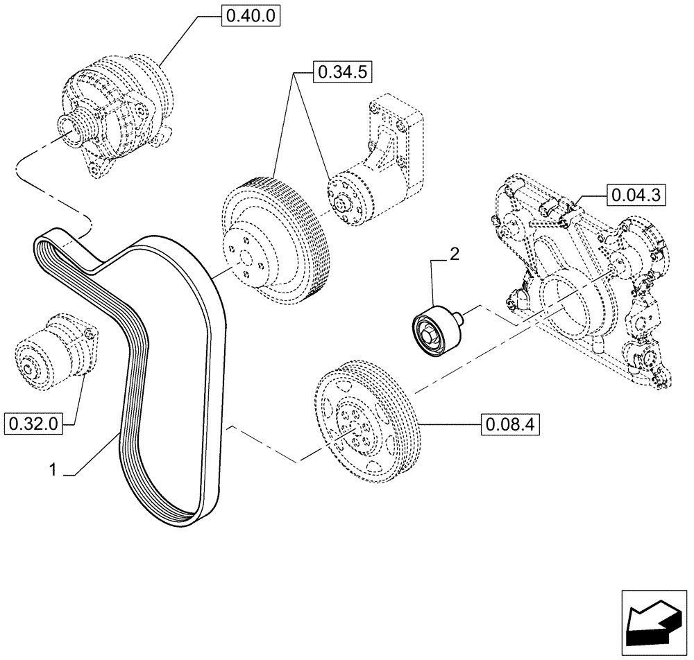 Схема запчастей Case IH P170 - (0.34.0[01]) - WATER PUMP - BELT AND PULLEY (02) - ENGINE