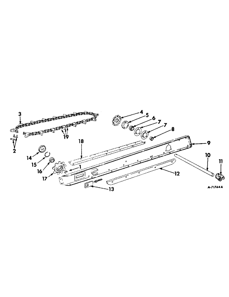 Схема запчастей Case IH 50 - (A-062) - ROW CROP UNIT (ONE-ROW) - UPPER GATHERER CHAIN AND PAN (RIGHT) (58) - ATTACHMENTS/HEADERS