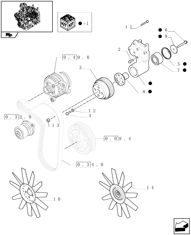 Схема запчастей Case IH FARMALL 95 - (0.34.5) - FAN DRIVE (01) - ENGINE