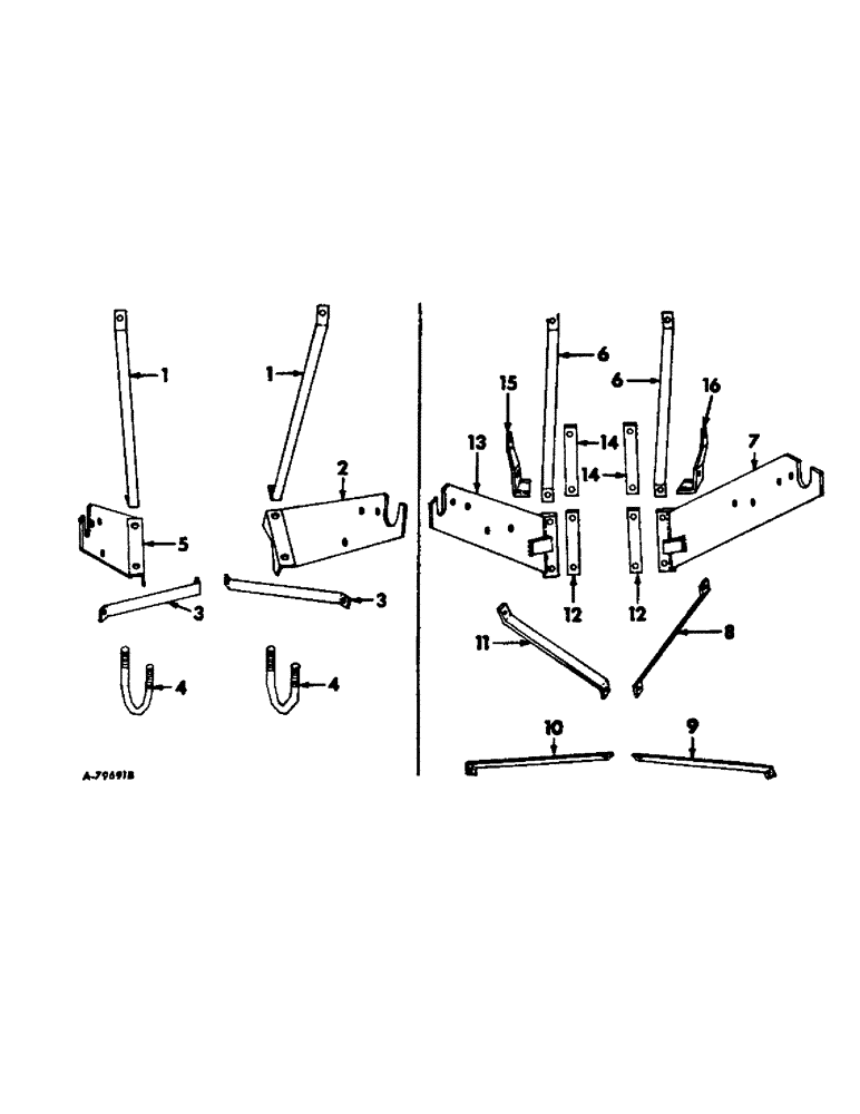 Схема запчастей Case IH DRY - (A-109) - DRY FERTILIZERS, HOPPER FRAME SUPPORT BRACKETS & BRACES, FOR 500 LB. CAPACITY HOPPERS, FOUR ROW 