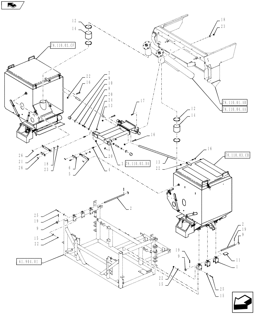 Схема запчастей Case IH 810 - (78.110.03.CA) - TRIPLE BIN MOUNTING, WITH AUGER, 50 CUBIC FEET (78) - SPRAYING