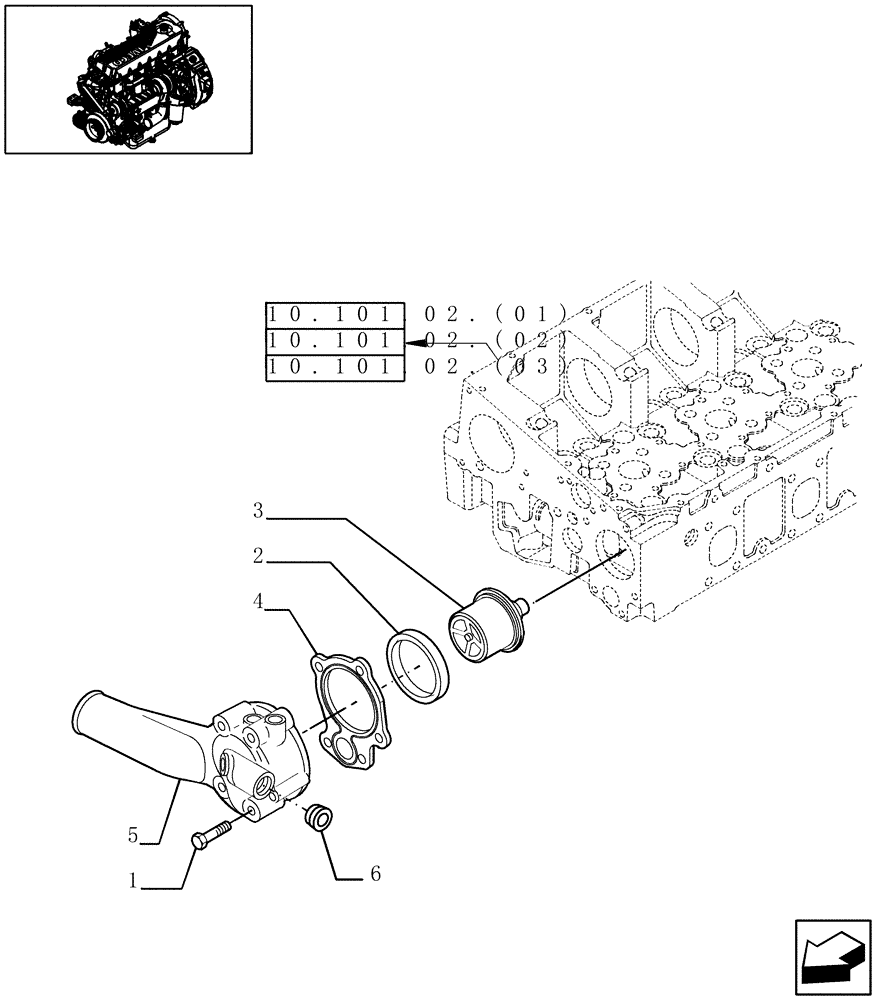 Схема запчастей Case IH 8010 - (10.402.08[01]) - TEMPERATURE CONTROL (THERMOSTAT) - 7010 (10) - ENGINE