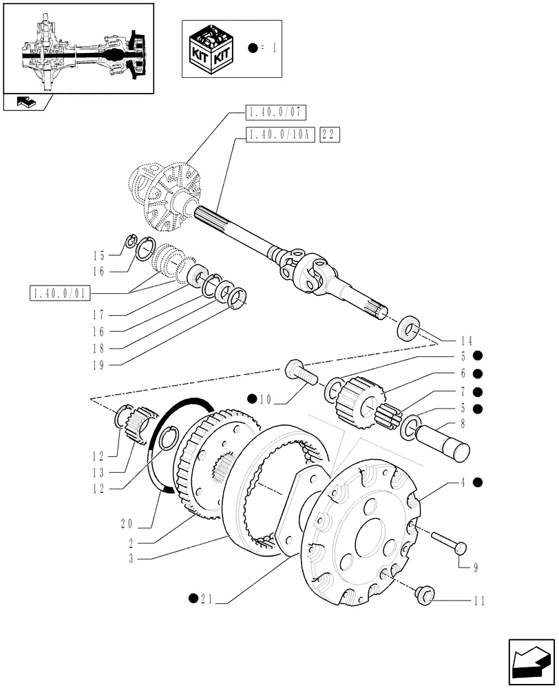 Схема запчастей Case IH FARMALL 90 - (1.40.0/10) - 4WD FRONT AXLE - DIFFERENTIAL GEARS AND SHAFT (04) - FRONT AXLE & STEERING