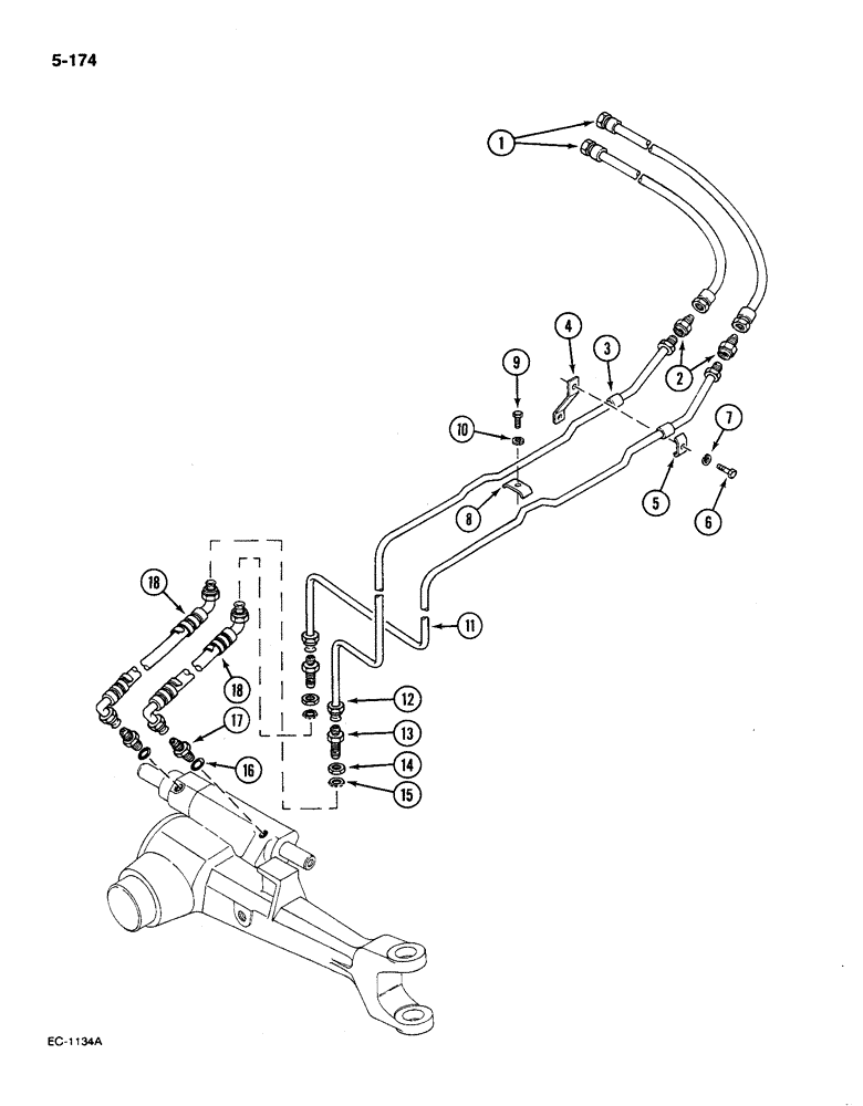 Схема запчастей Case IH 585 - (5-174) - STEERING PIPES FRONT, 4 WHEEL DRIVE (05) - STEERING