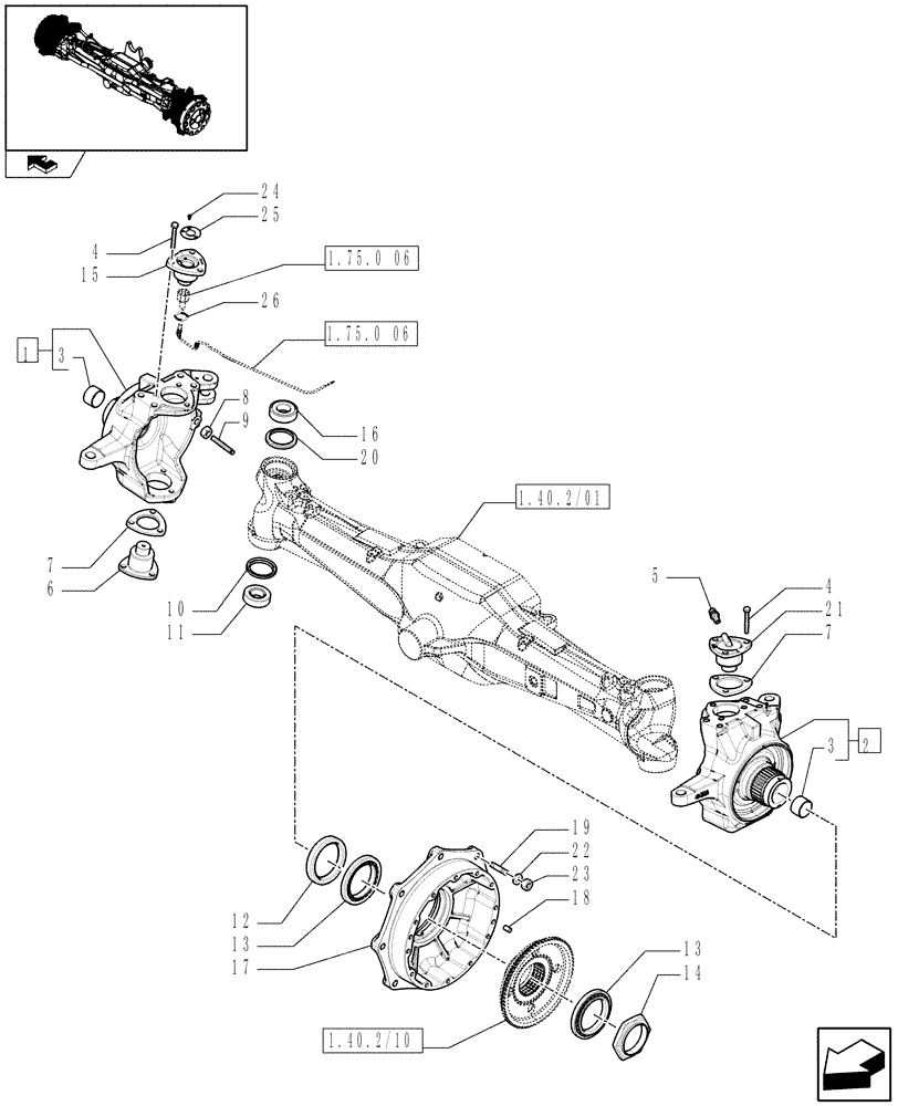 Схема запчастей Case IH PUMA 165 - (1.40.2/02) - (VAR.463) FRONT AXLE WITH ACTIVE SUSPENSIONS - STEERING AXLES - HUBS (04) - FRONT AXLE & STEERING