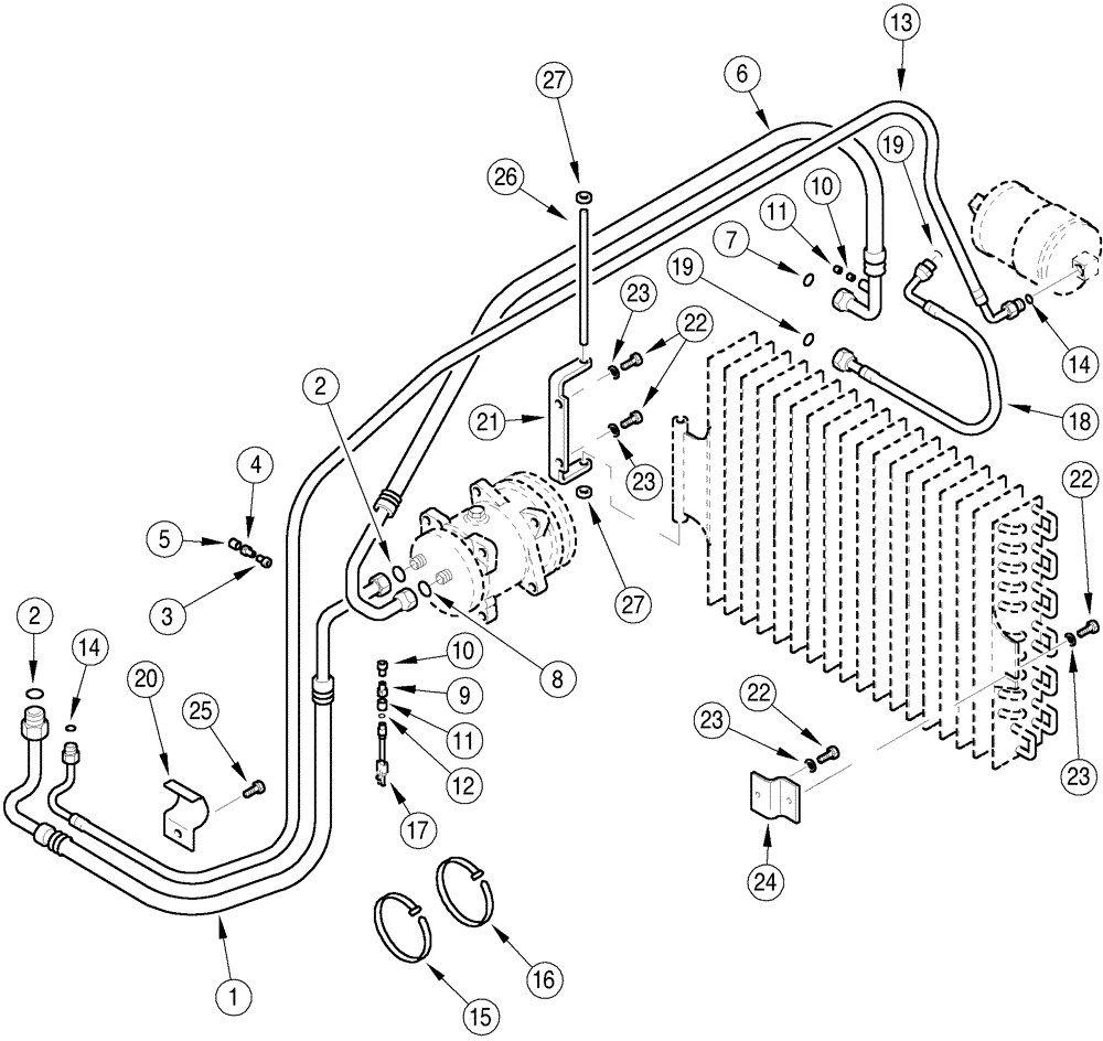 Схема запчастей Case IH 5220 - (2-22) - AIR CONDITIONING PIPES, JJF1034500 AND AFTER (02) - ENGINE