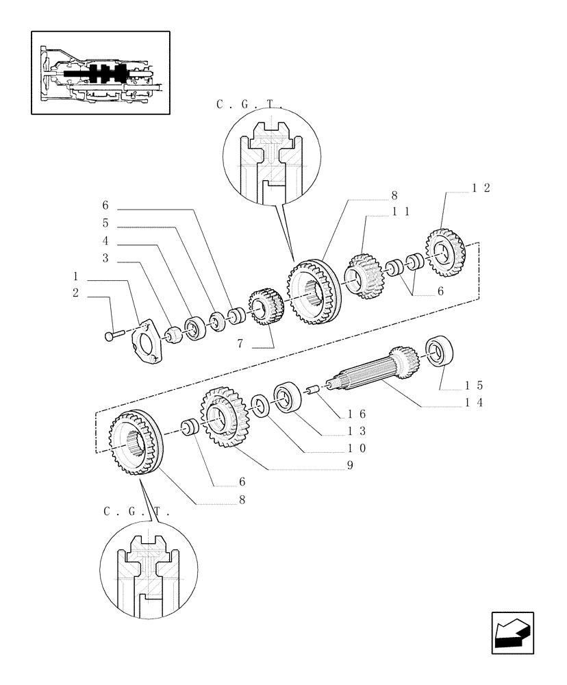 Схема запчастей Case IH JX80U - (1.28.1[02]) - TRANSMISSION GEARS - DRIVEN SHAFT, SYNCHRO (03) - TRANSMISSION