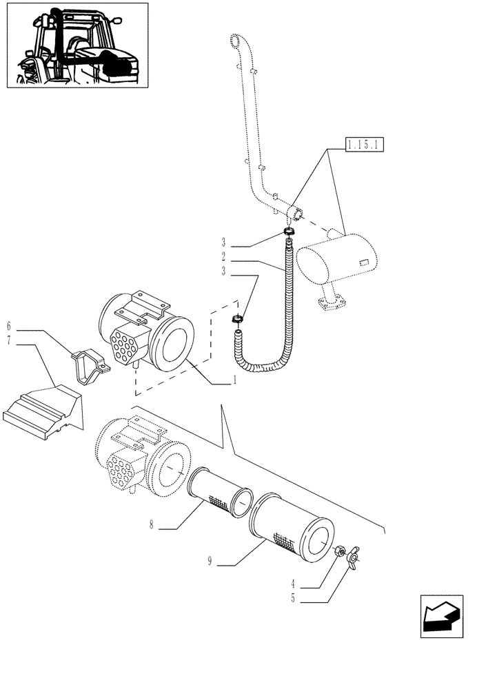 Схема запчастей Case IH MXM130 - (1.19.1/02) - (VAR.198) AIRCLEANER W/PRECLEANER (02) - ENGINE EQUIPMENT