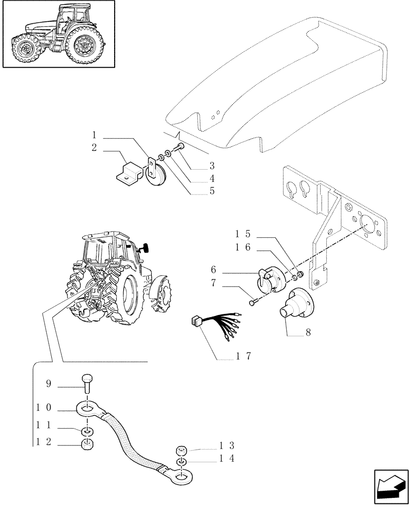 Схема запчастей Case IH MXM155 - (1.75.1) - ELECTRIC SYSTEM, HORN & HORN MOUNTING (06) - ELECTRICAL SYSTEMS