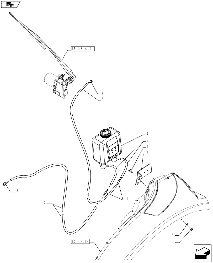 Схема запчастей Case IH FARMALL 75C - (55.518.03[02]) - REAR WINDSHIELD WIPER - TANK - ISO - W/CAB (VAR.330642) (55) - ELECTRICAL SYSTEMS