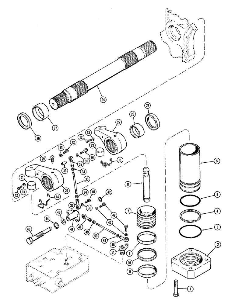 Схема запчастей Case IH 1370 - (210) - D.O.M. SYSTEM, ROCKSHAFT, POWER ARMS AND PISTONS (09) - CHASSIS/ATTACHMENTS