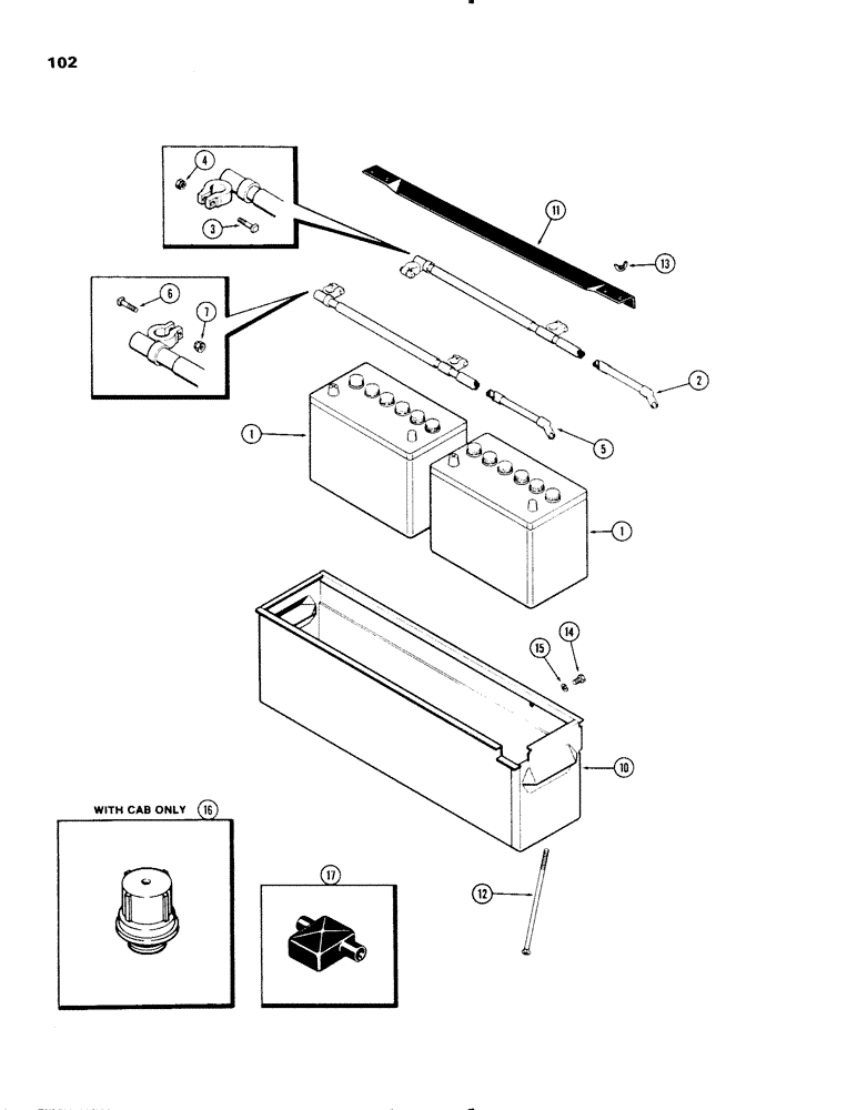 Схема запчастей Case IH 1270 - (102) - BATTERY, CABLES AND BOX (04) - ELECTRICAL SYSTEMS