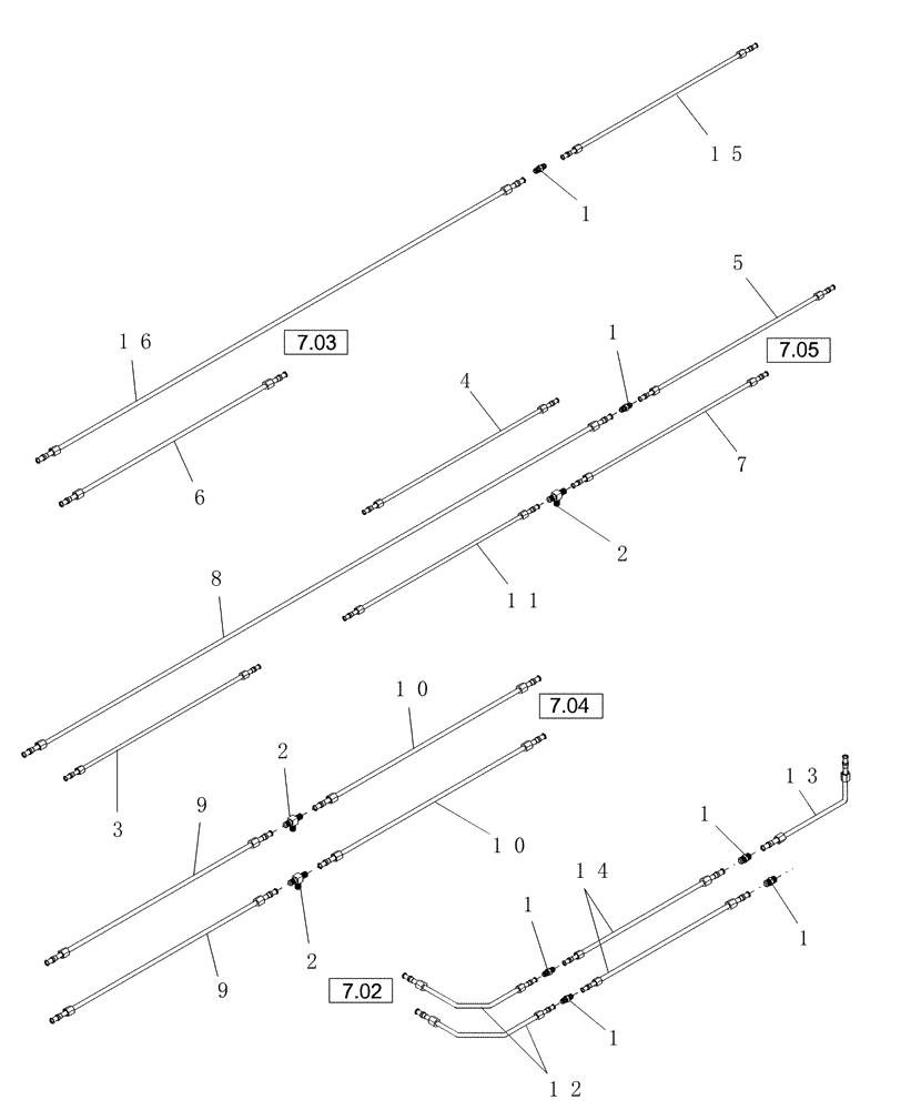 Схема запчастей Case IH DHX251 - (7.09[3.1]) - STEEL LINES, 25 FT (07) - HYDRAULICS