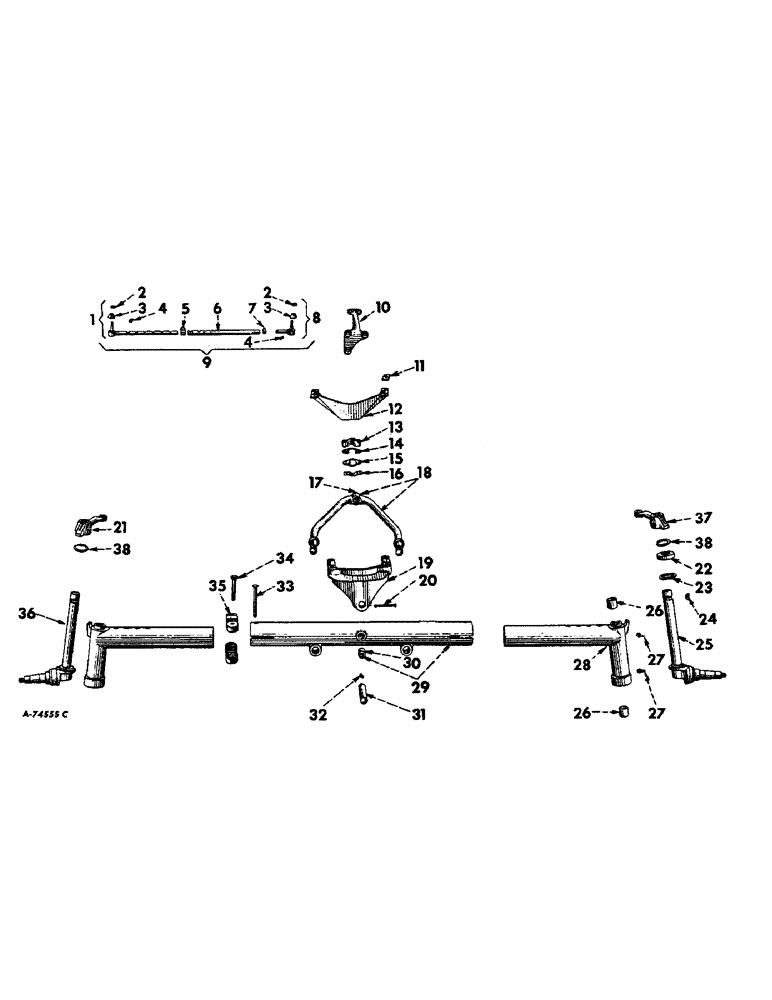 Схема запчастей Case IH 21026 - (14-03) - SUSPENSION, ADJUSTABLE WIDE TREAD FRONT AXLE, STANDARD, FARMALL TRACTORS Suspension