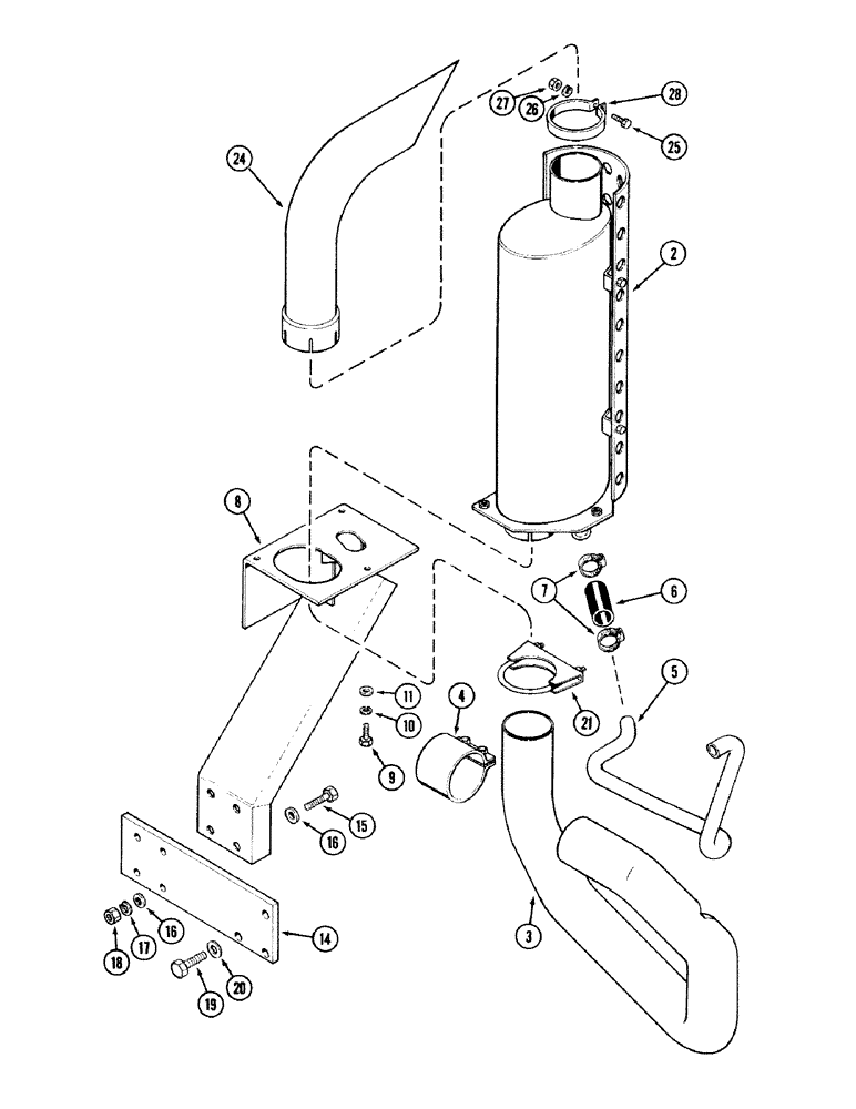 Схема запчастей Case IH 2394 - (2-24) - EXHAUST SYSTEM, USED ON TRACTOR EQUIPPED WITH LOADER (02) - ENGINE