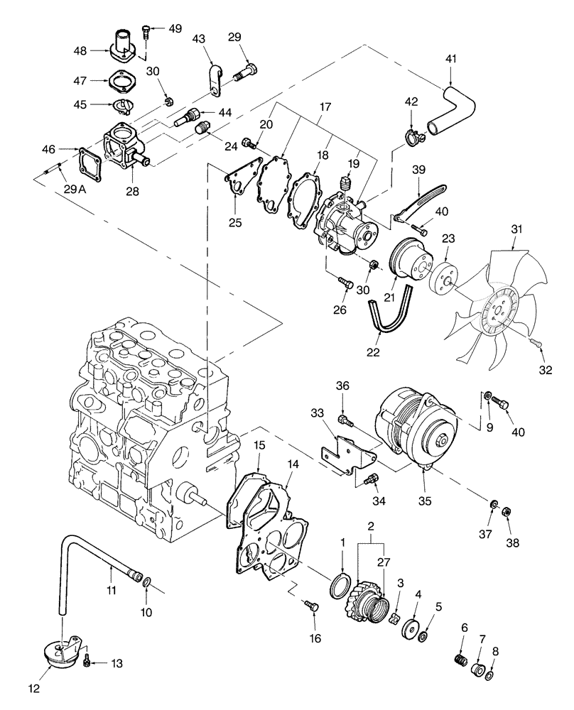 Схема запчастей Case IH FARMALL 31 - (01.08) - OIL PUMP, WATER PUMP, ALTERNATOR (01) - ENGINE