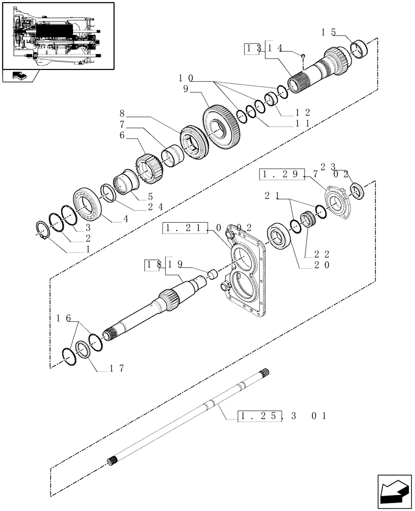 Схема запчастей Case IH PUMA 225 - (1.28.1[02]) - TRANSMISSION 40KPH - I & III RANGE GEARS (03) - TRANSMISSION